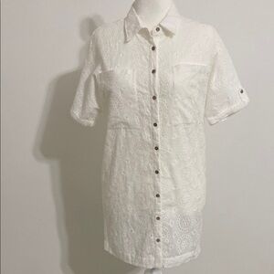 fab'rik White Eyelet Mini Dress Tunic Blouse Cover Up NWT